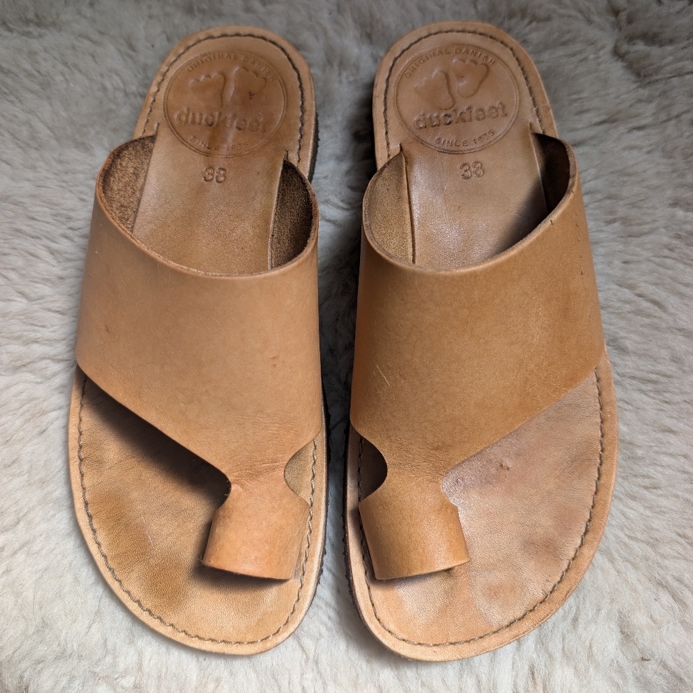 Tan Leather Slide Sandals